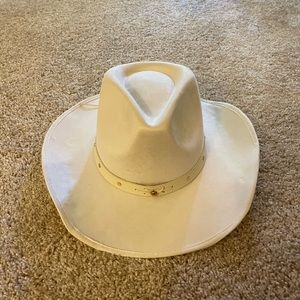 Cute White Suede-like Cowgirl Hat with Fashion Trim